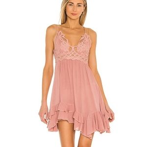 Free People x Revolve Adella slip dress rose pink lace smocked extra small NWT